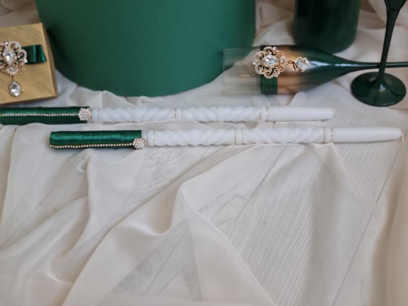 Сватбени ритуални свещи - " Изумруд и злато"