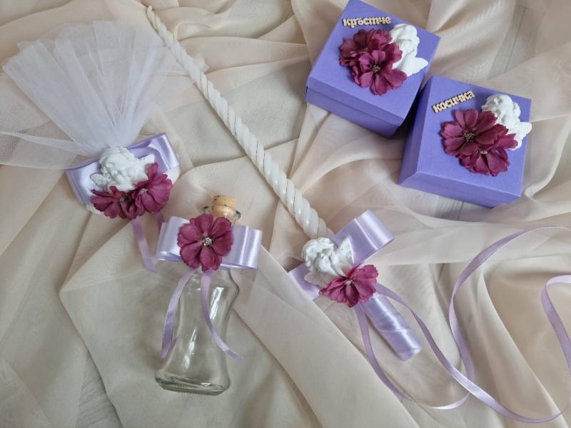 Комплект за кръщене "Лилав хризантема"