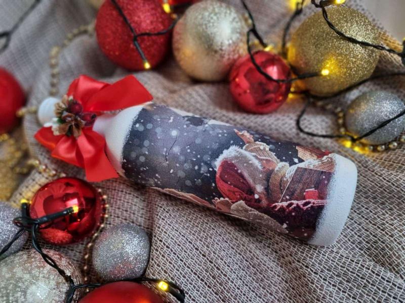 Бутилка с червено вино "Снежна нощ" -ръчно изработено 