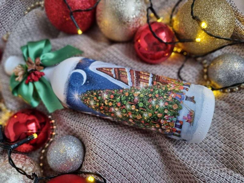 Бутилка с червено вино "Коледна елха" - ръчно изработена