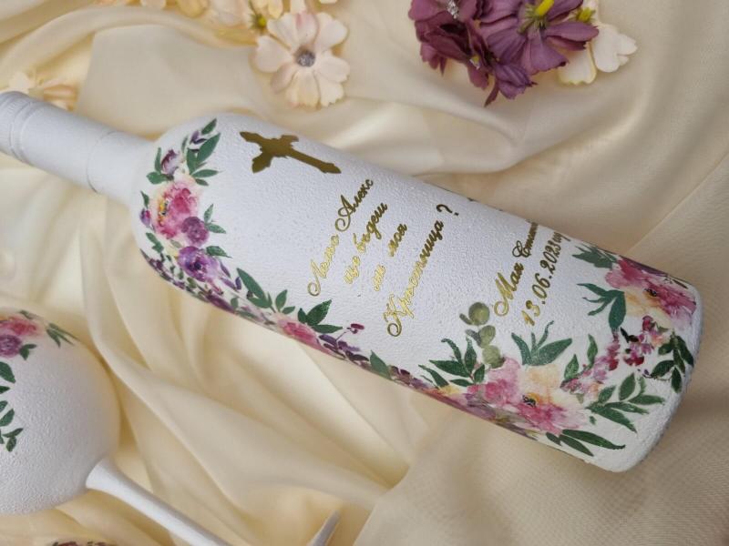 Бутилка тип покана "Розови божури"