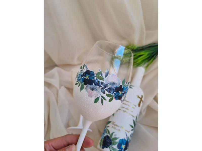 Комплект "Покана за кръстници" синя теменужка