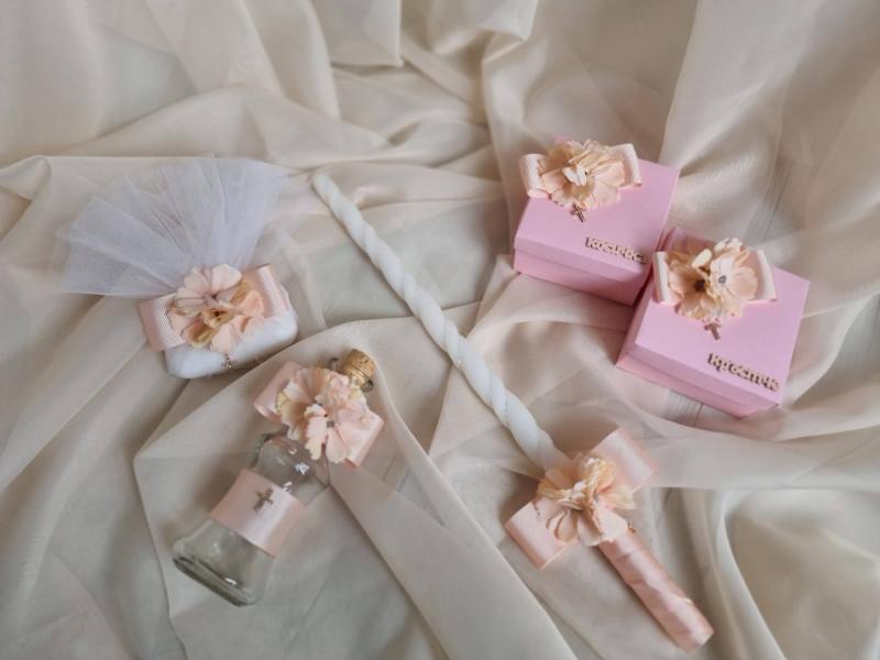 Комплект за кръщене "Прасковена хризантема"